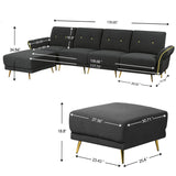 Sectional Sofa Sherpa Fabric Modular Sofa Couch 4 Seater with Ottoman