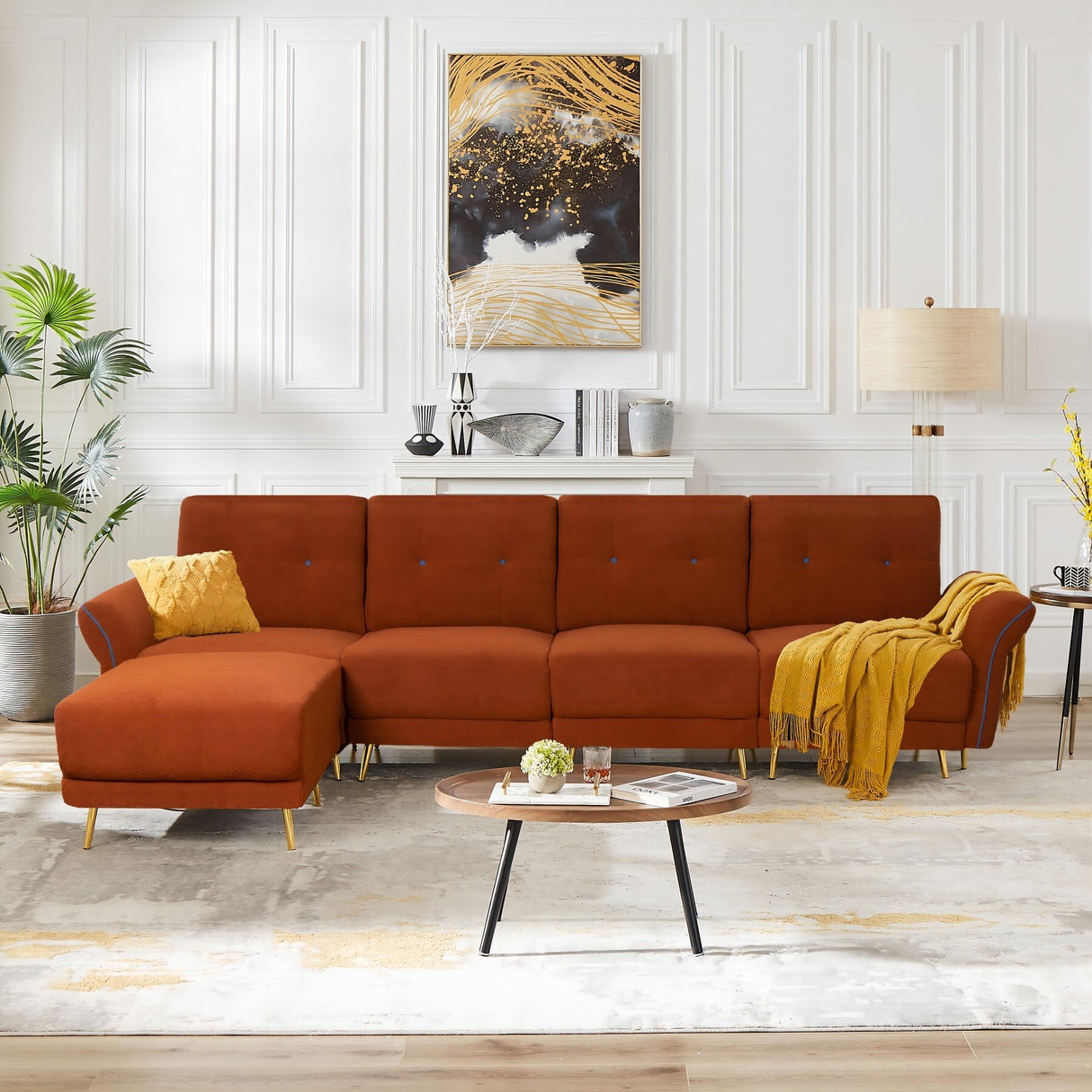 Sectional Sofa Sherpa Fabric Modular Sofa Couch 4 Seater with Ottoman