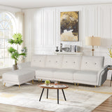 Sectional Sofa Sherpa Fabric Modular Sofa Couch 4 Seater with Ottoman