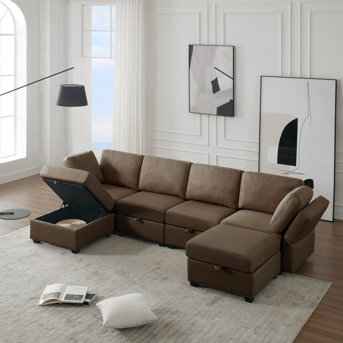 Reversible Sectional Sofa Couch with Storage Seat,Adjustable Arms and