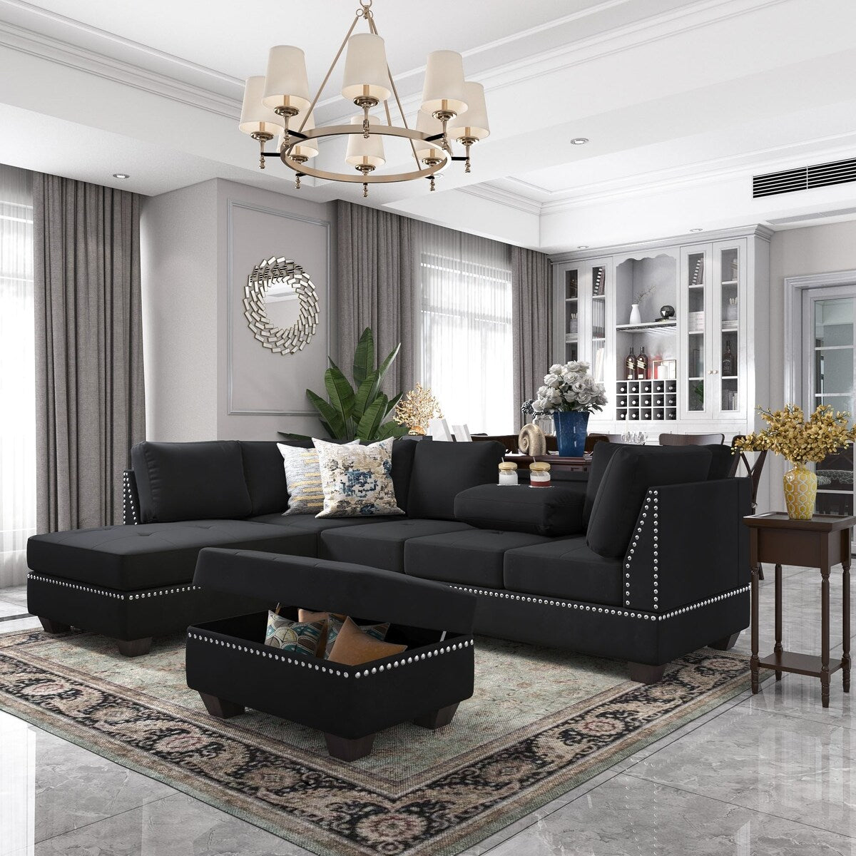 Reversible Sectional Sofa with Storage Ottoman