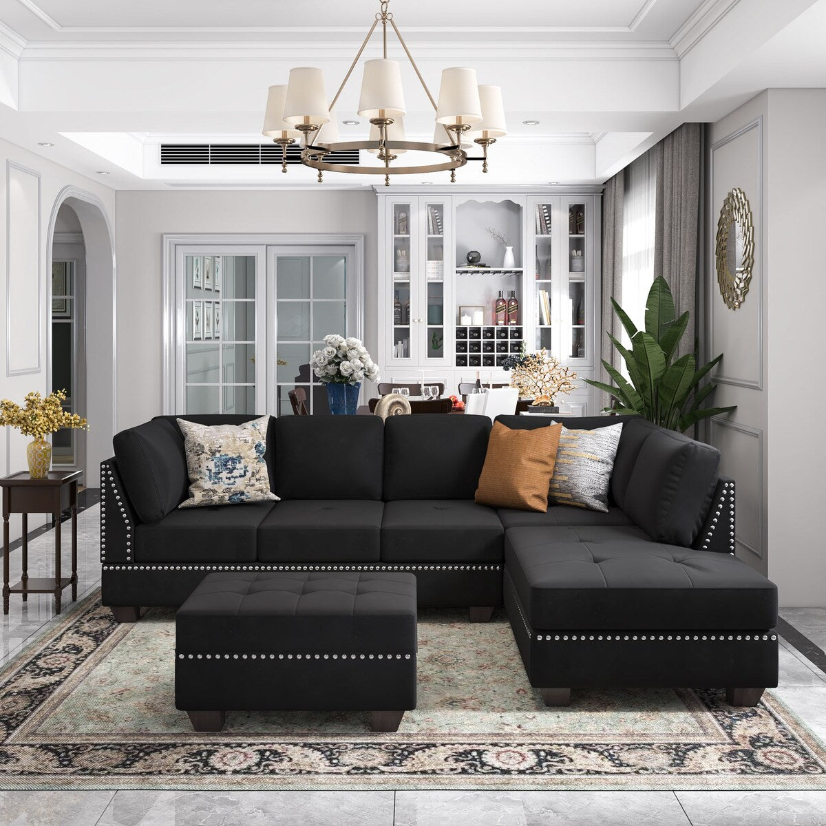 Reversible Sectional Sofa with Storage Ottoman