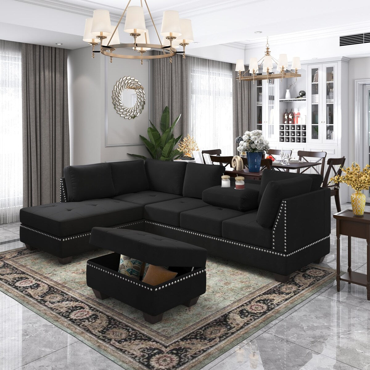 Reversible Sectional Sofa with Storage Ottoman