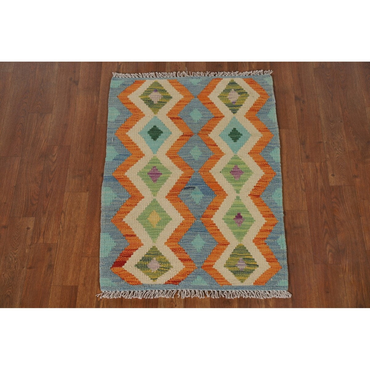 Reversible Southwestern Kilim Rug Hand-Woven Geometric Wool Carpet - 2'1"x 3'0"