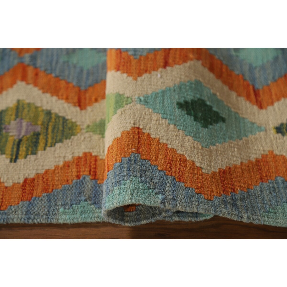 Reversible Southwestern Kilim Rug Hand-Woven Geometric Wool Carpet - 2'1"x 3'0"