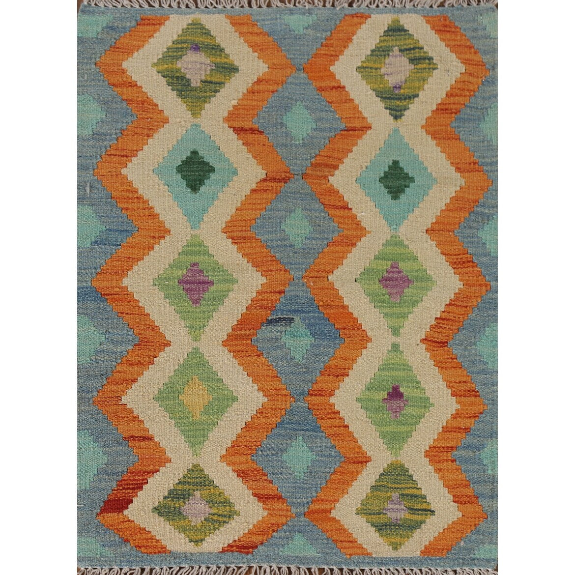 Reversible Southwestern Kilim Rug Hand-Woven Geometric Wool Carpet - 2'1"x 3'0"
