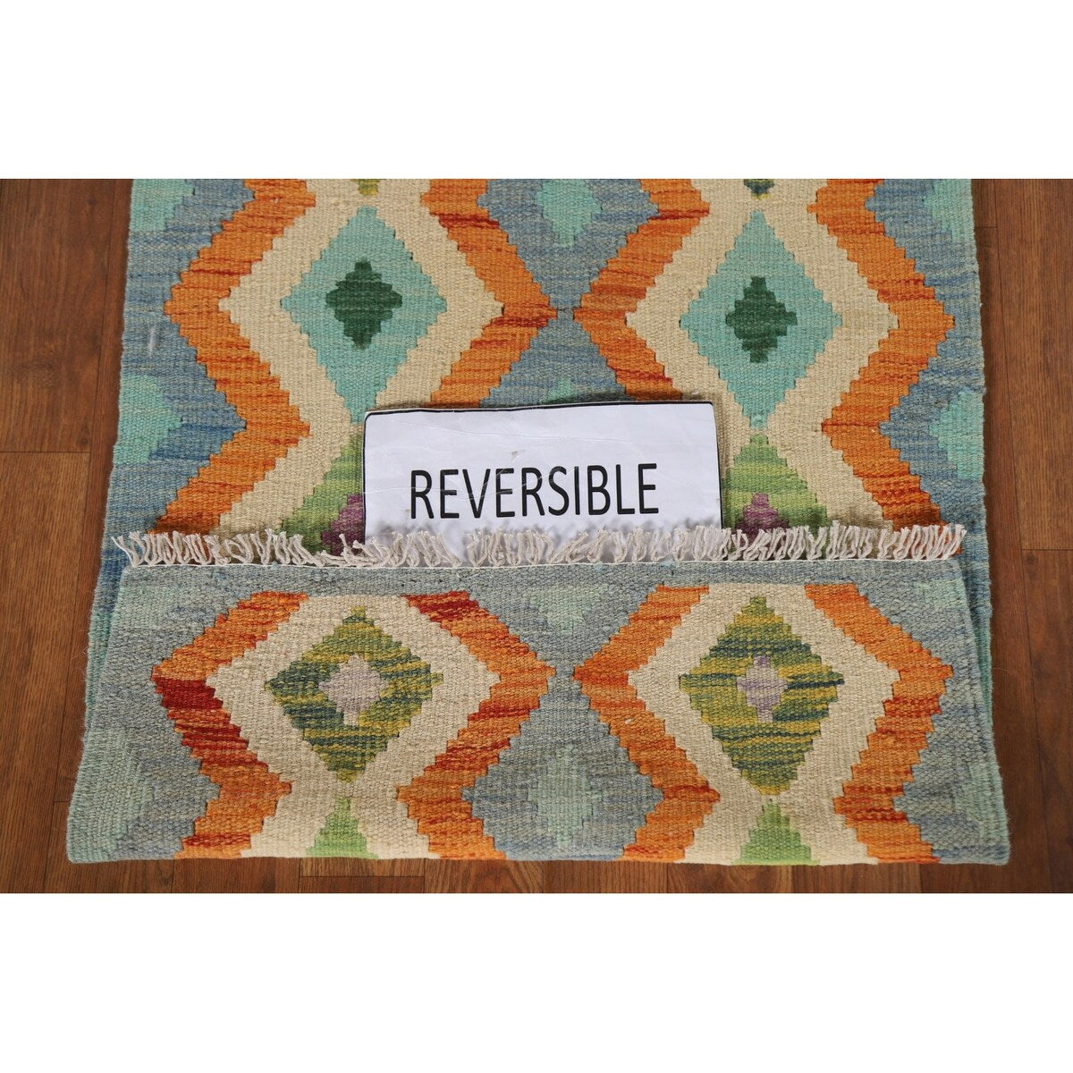 Reversible Southwestern Kilim Rug Hand-Woven Geometric Wool Carpet - 2'1"x 3'0"