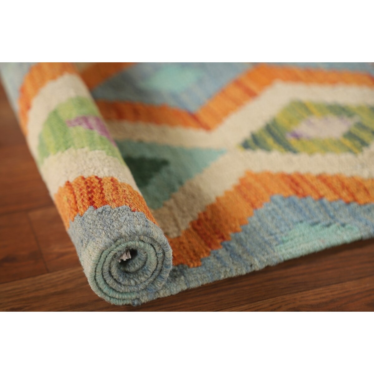 Reversible Southwestern Kilim Rug Hand-Woven Geometric Wool Carpet - 2'1"x 3'0"