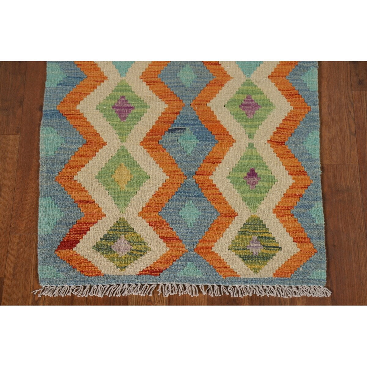 Reversible Southwestern Kilim Rug Hand-Woven Geometric Wool Carpet - 2'1"x 3'0"