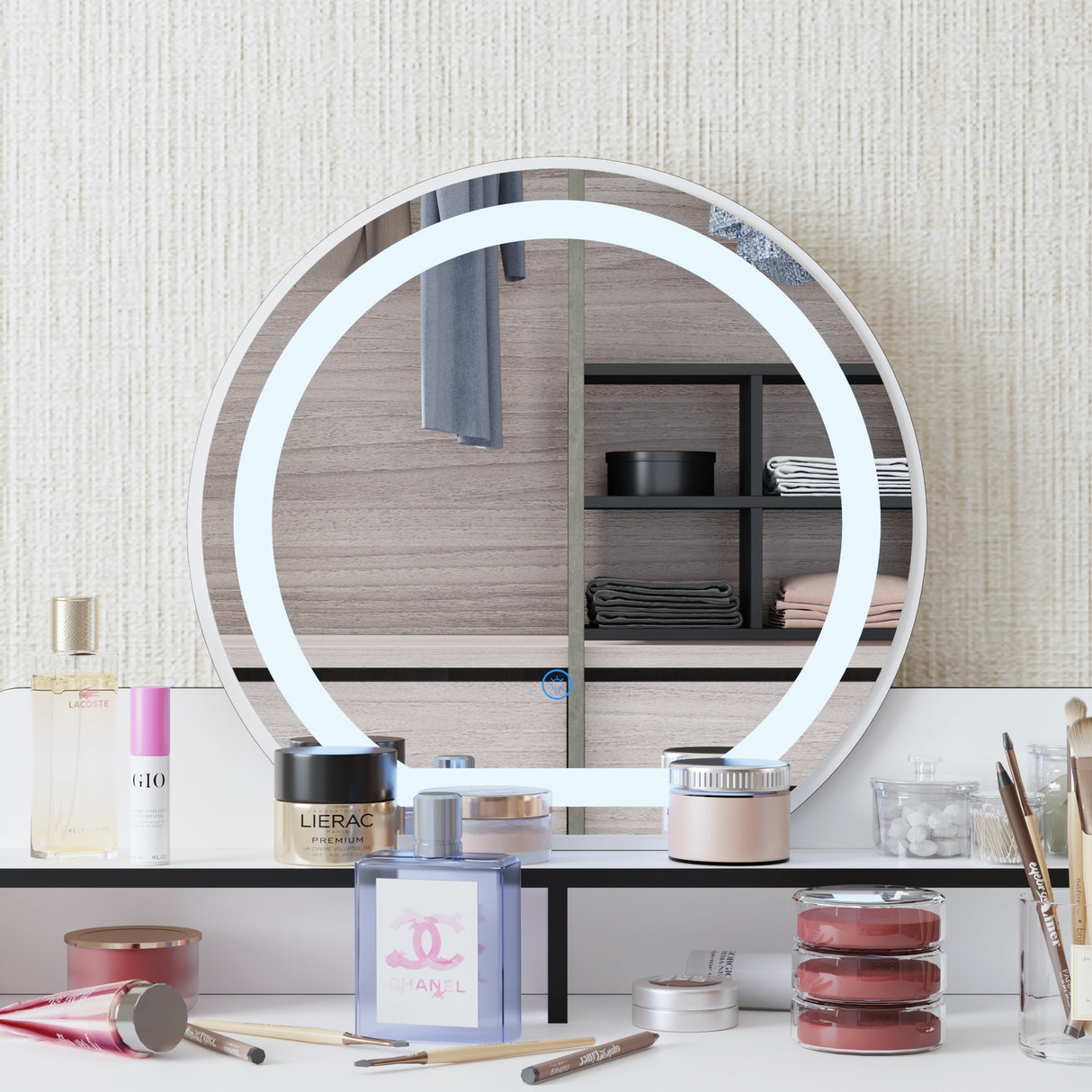 Reversible Vanity Desk w/Lighted Mirror Vanity Table Makeup Vanity