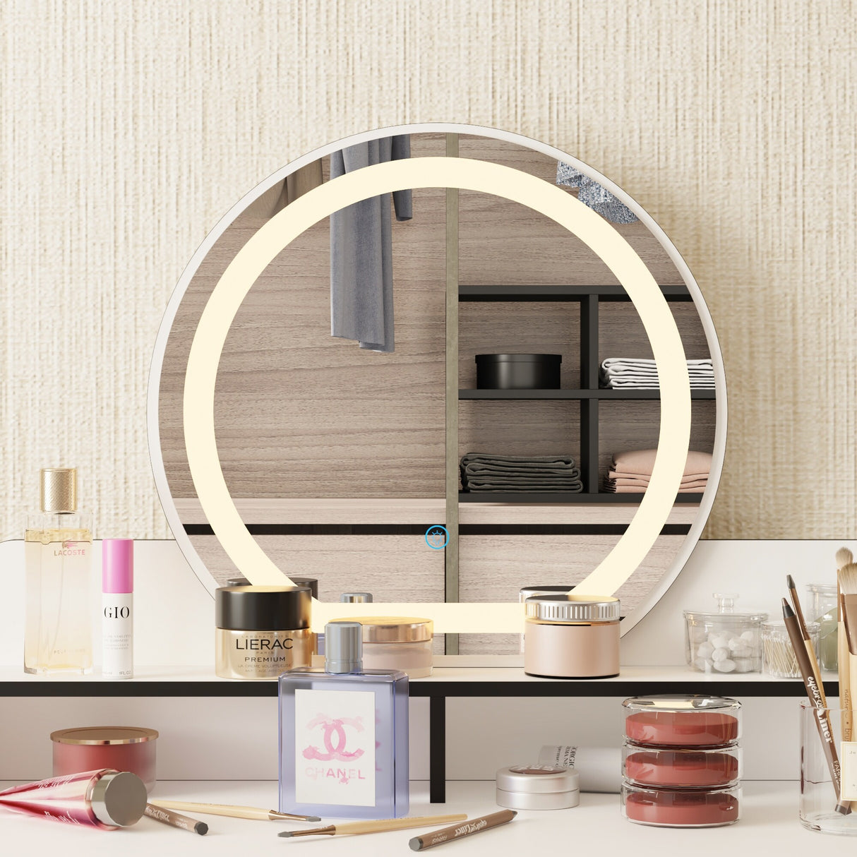Reversible Vanity Desk w/Lighted Mirror Vanity Table Makeup Vanity
