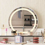Reversible Vanity Desk w/Lighted Mirror Vanity Table Makeup Vanity