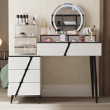 Reversible Vanity Desk w/Lighted Mirror Vanity Table Makeup Vanity
