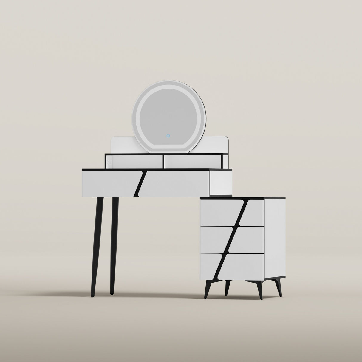 Reversible Vanity Desk w/Lighted Mirror Vanity Table Makeup Vanity