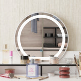 Reversible Vanity Desk w/Lighted Mirror Vanity Table Makeup Vanity