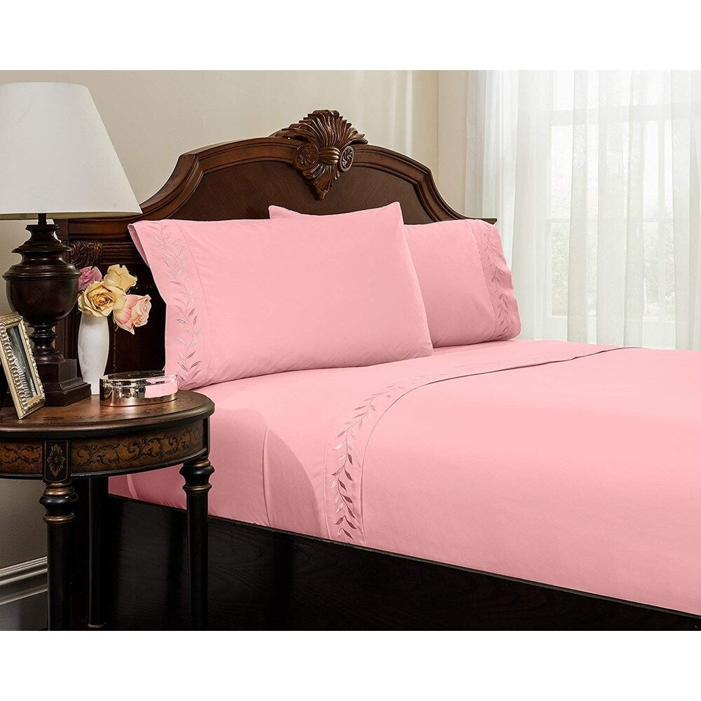 Reversifi Embroidered Bed Sheets Set Soft Brushed Microfiber King, Crystal Rose