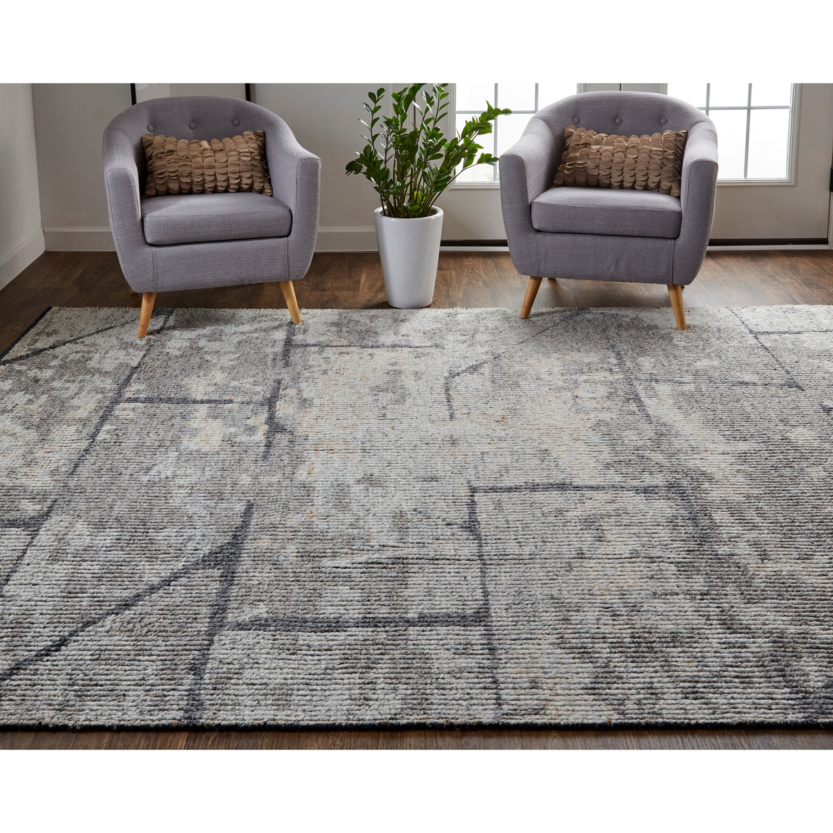 Rheed Minimalist Eyelash Wool Rug, Light Gray/Brown, Area Rug