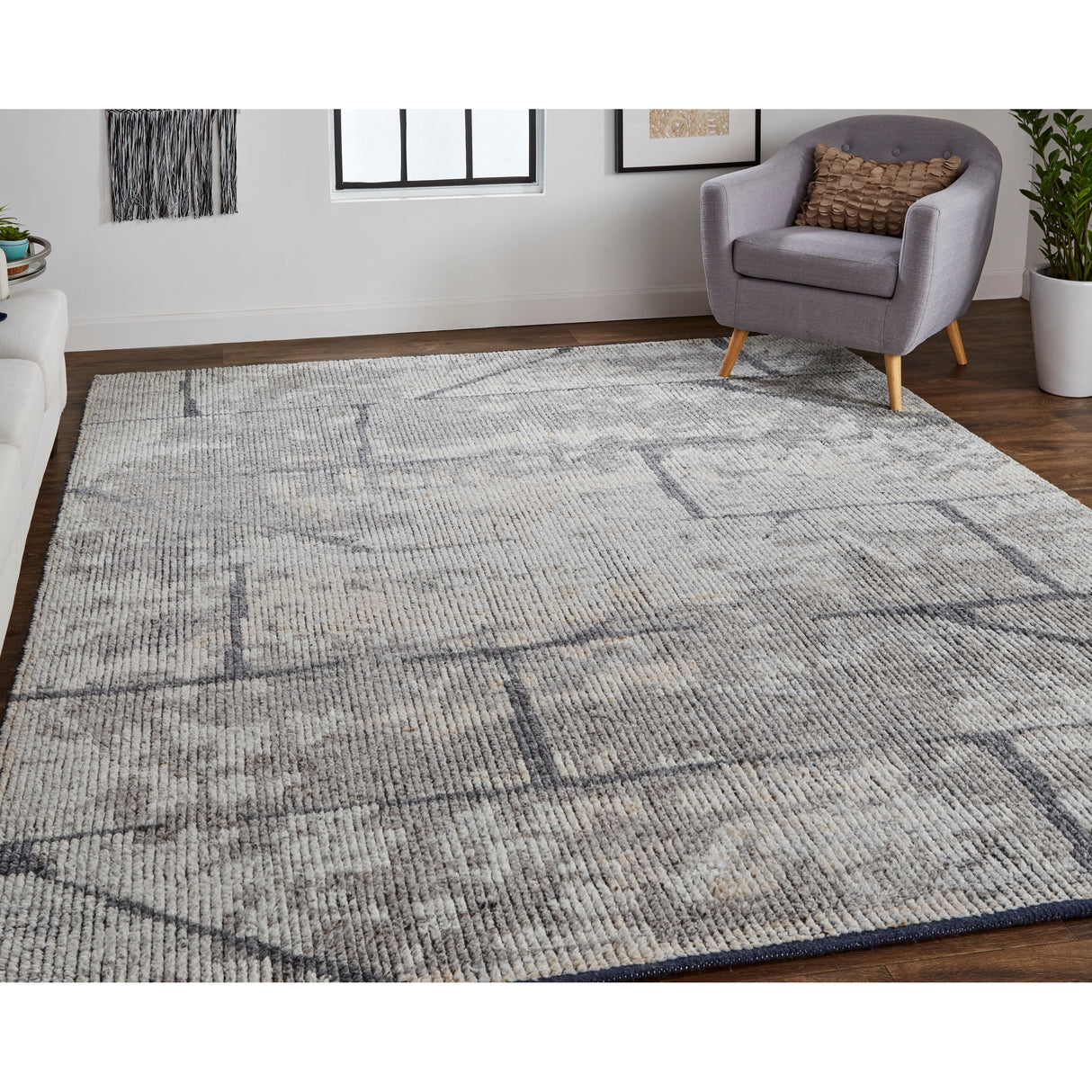 Rheed Minimalist Eyelash Wool Rug, Light Gray/Brown, Area Rug