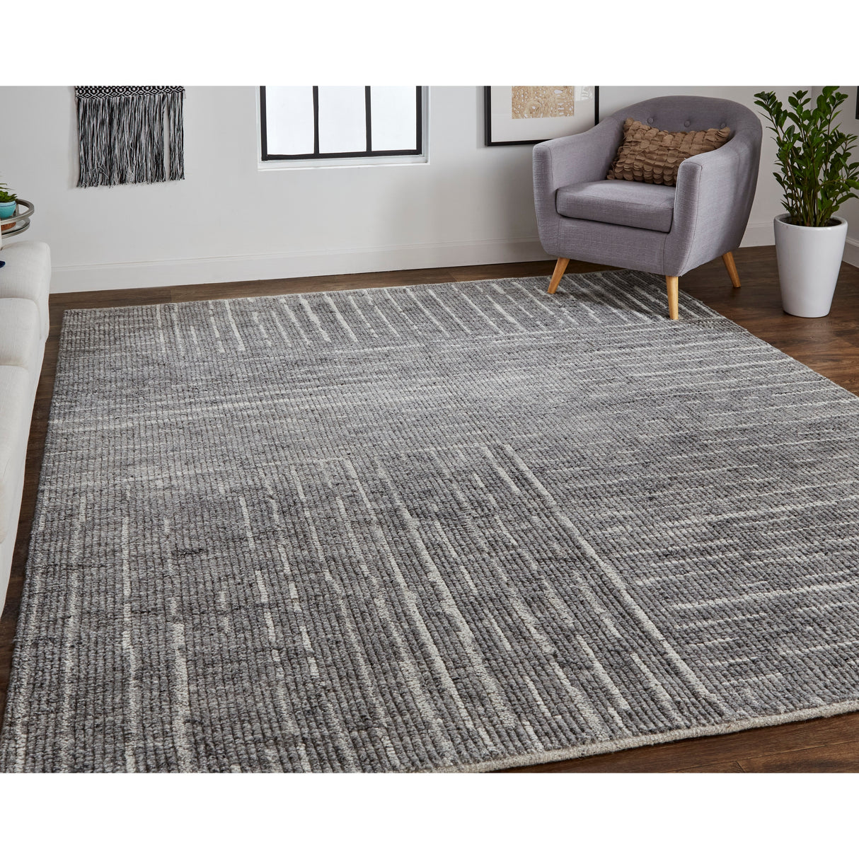 Rheed Minimalist Eyelash Wool Rug, Silver Gray/Ivory, Accent Rug