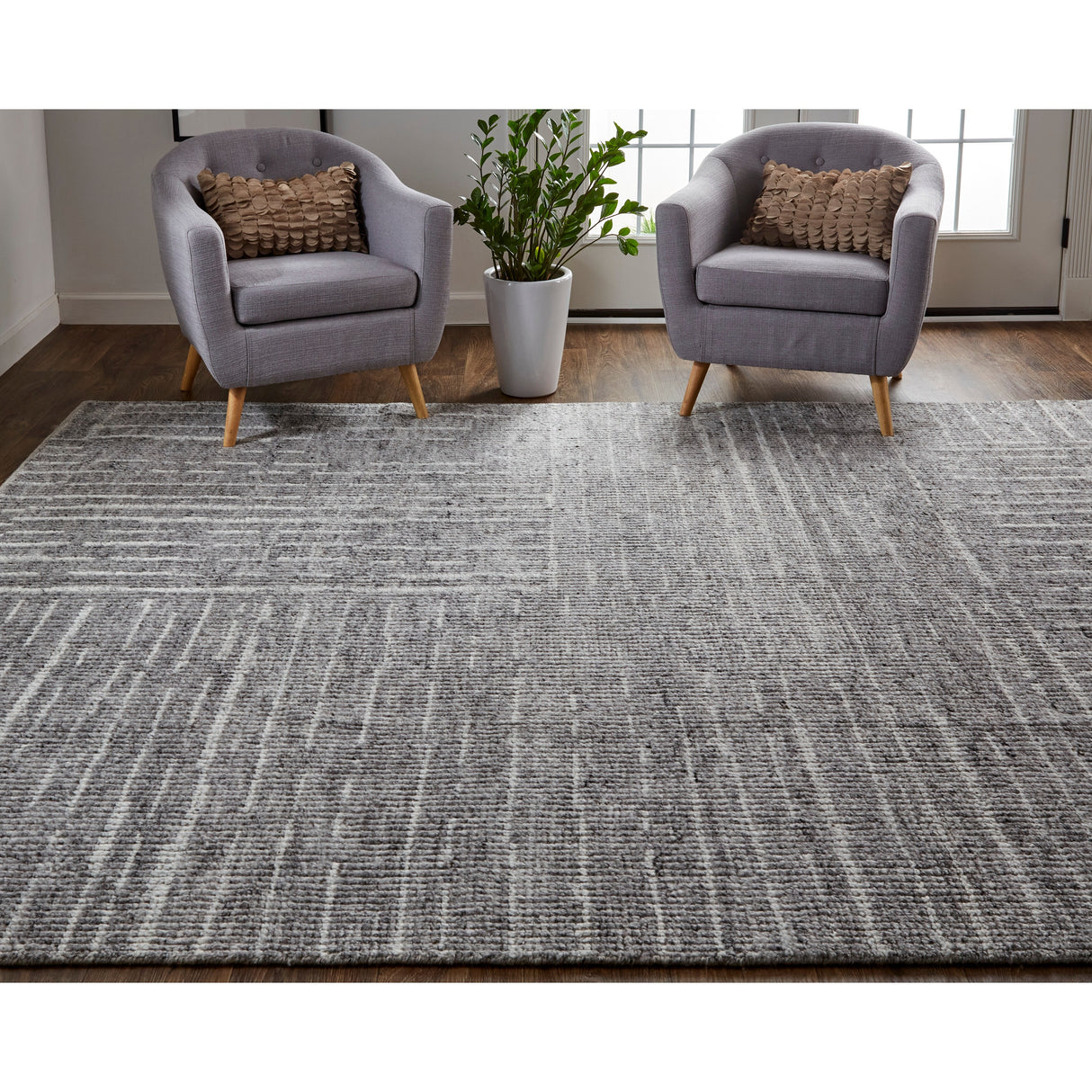 Rheed Minimalist Eyelash Wool Rug, Silver Gray/Ivory, Accent Rug