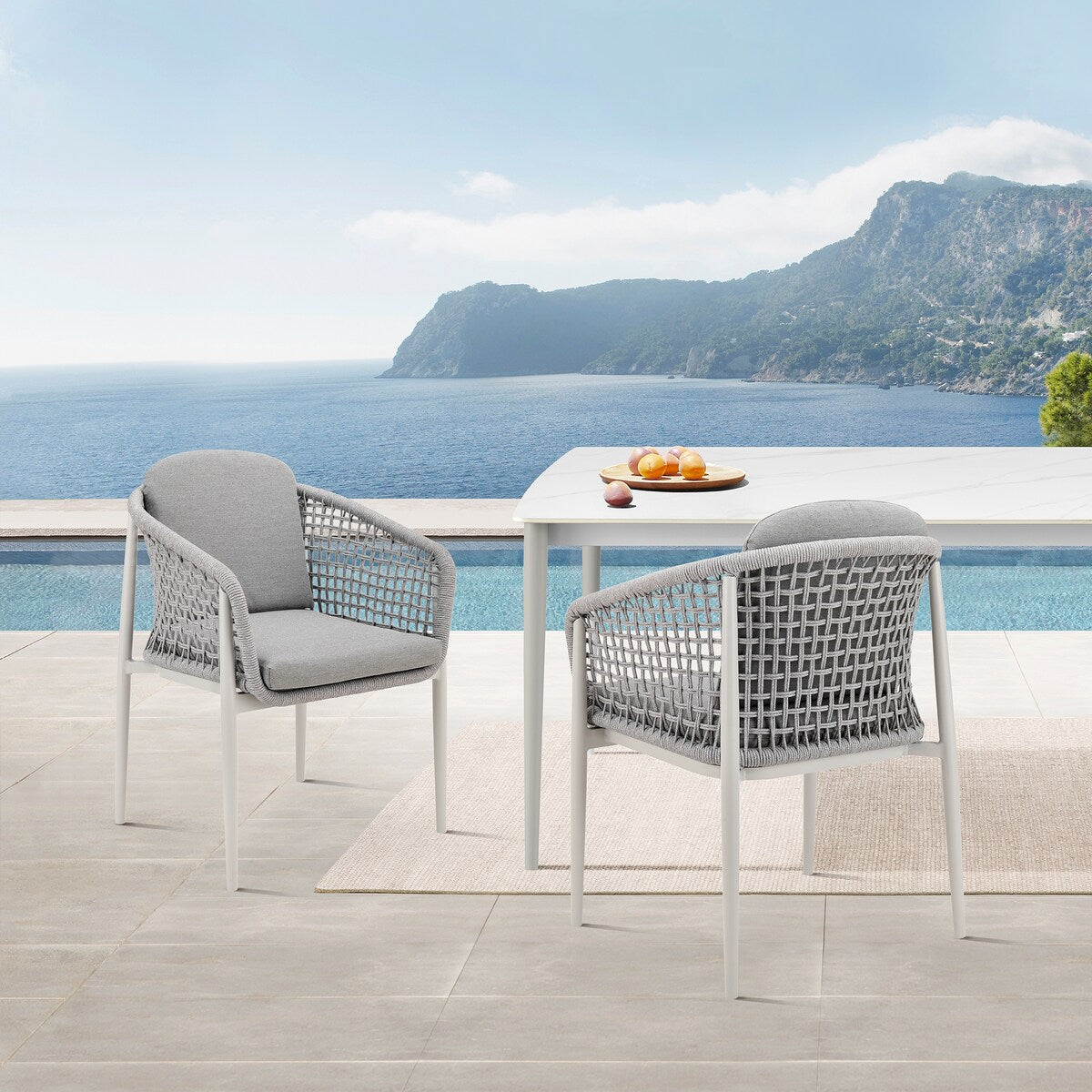 Rhodes Outdoor Patio 7 Piece Dining Set in Aluminum with Sintered Stone and Gray Cushions