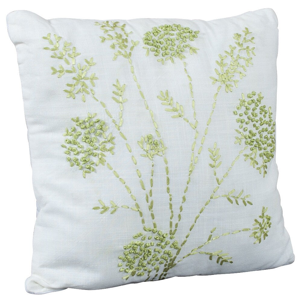 Ribbon Embroidered White Decorative Floral Throw Pillow