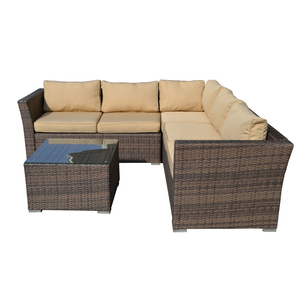 Riccardo 4-Piece All-Weather Dark Brown Casual Patio Seating Set With Beige Cushions