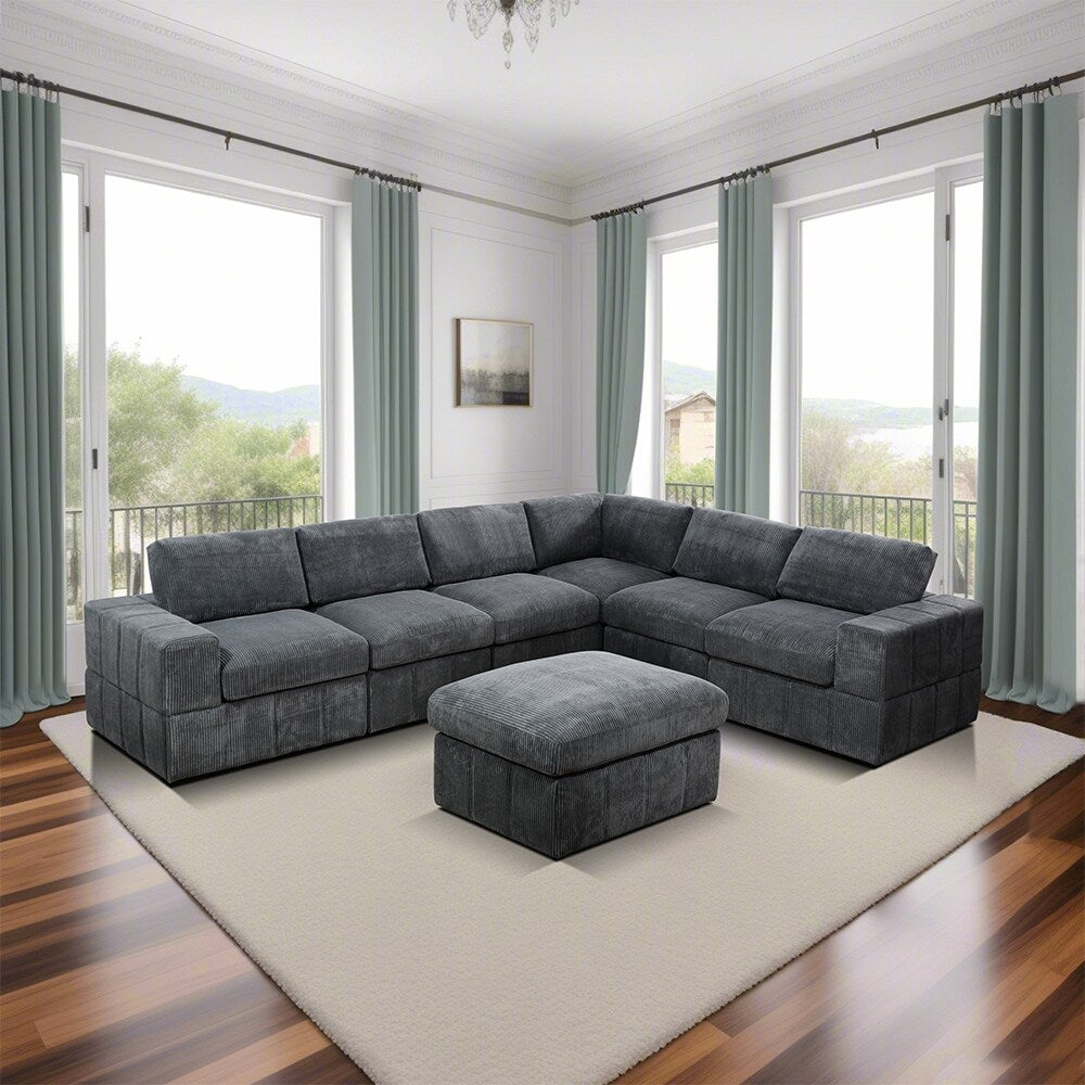 Ricky Dark Grey Corduroy 7-Piece Living Room Sofa Set