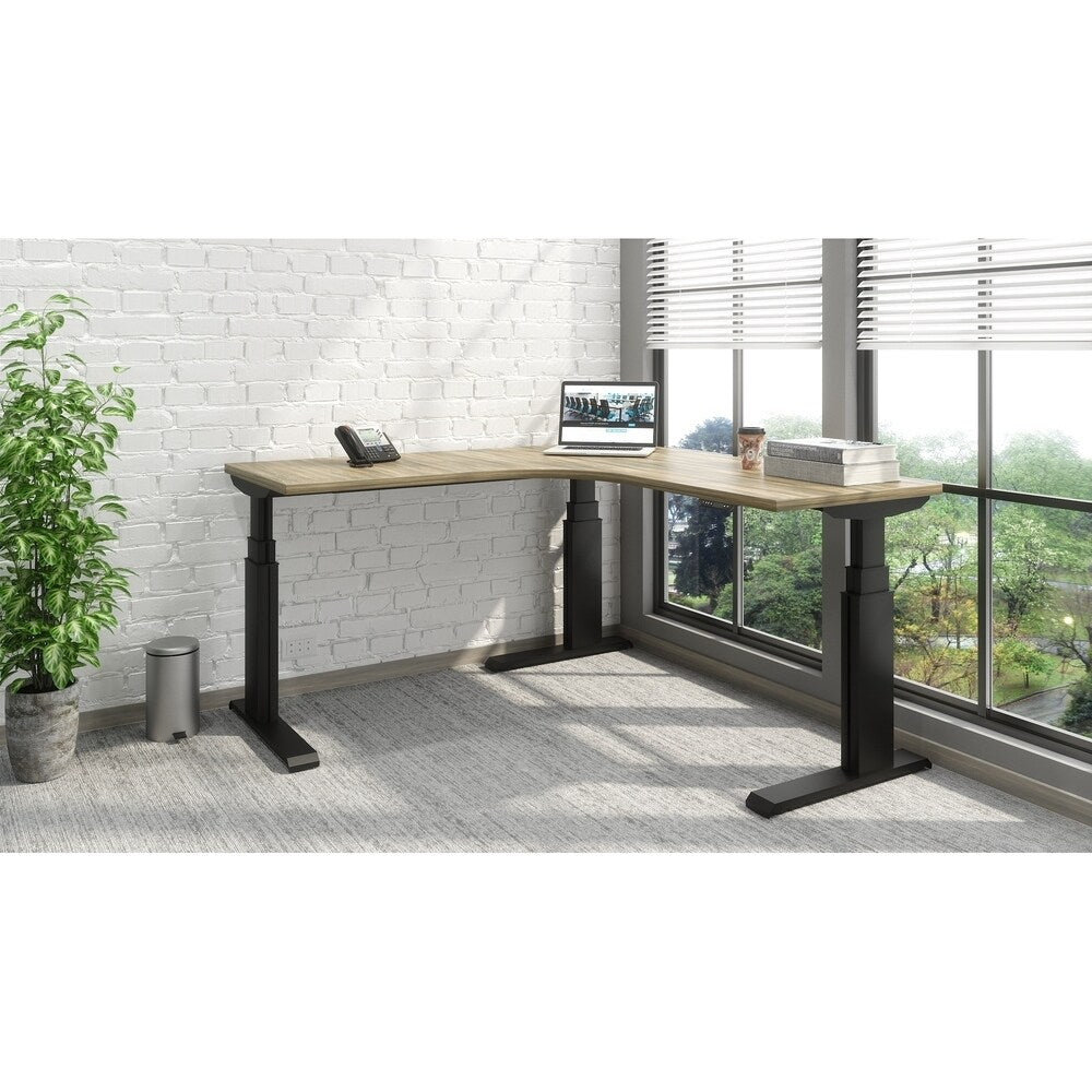RightAngle Elegante Elec Adj. Corner Desk, 60x24", Black/Stromboli