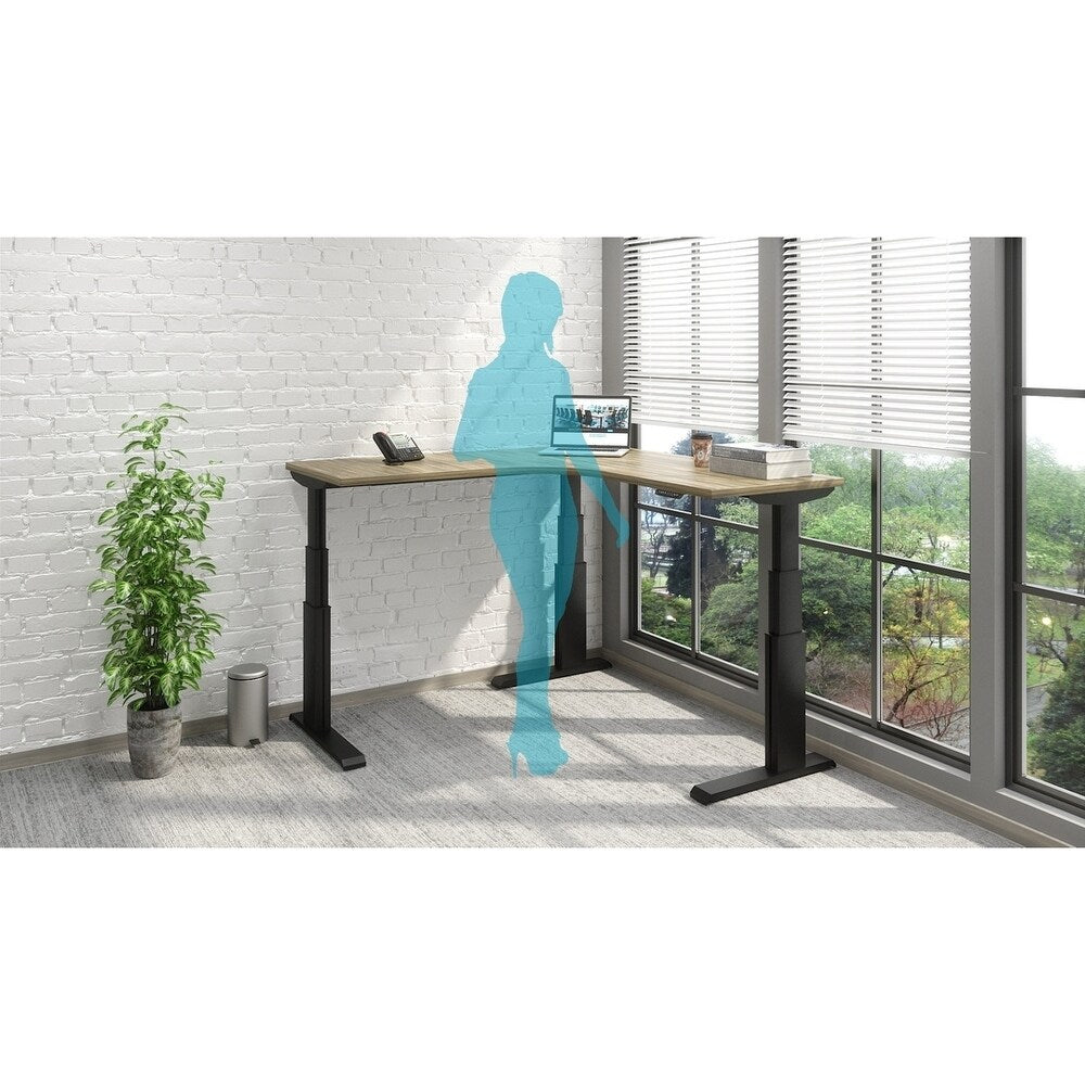 RightAngle Elegante Elec Adj. Corner Desk, 60x24", Black/Stromboli