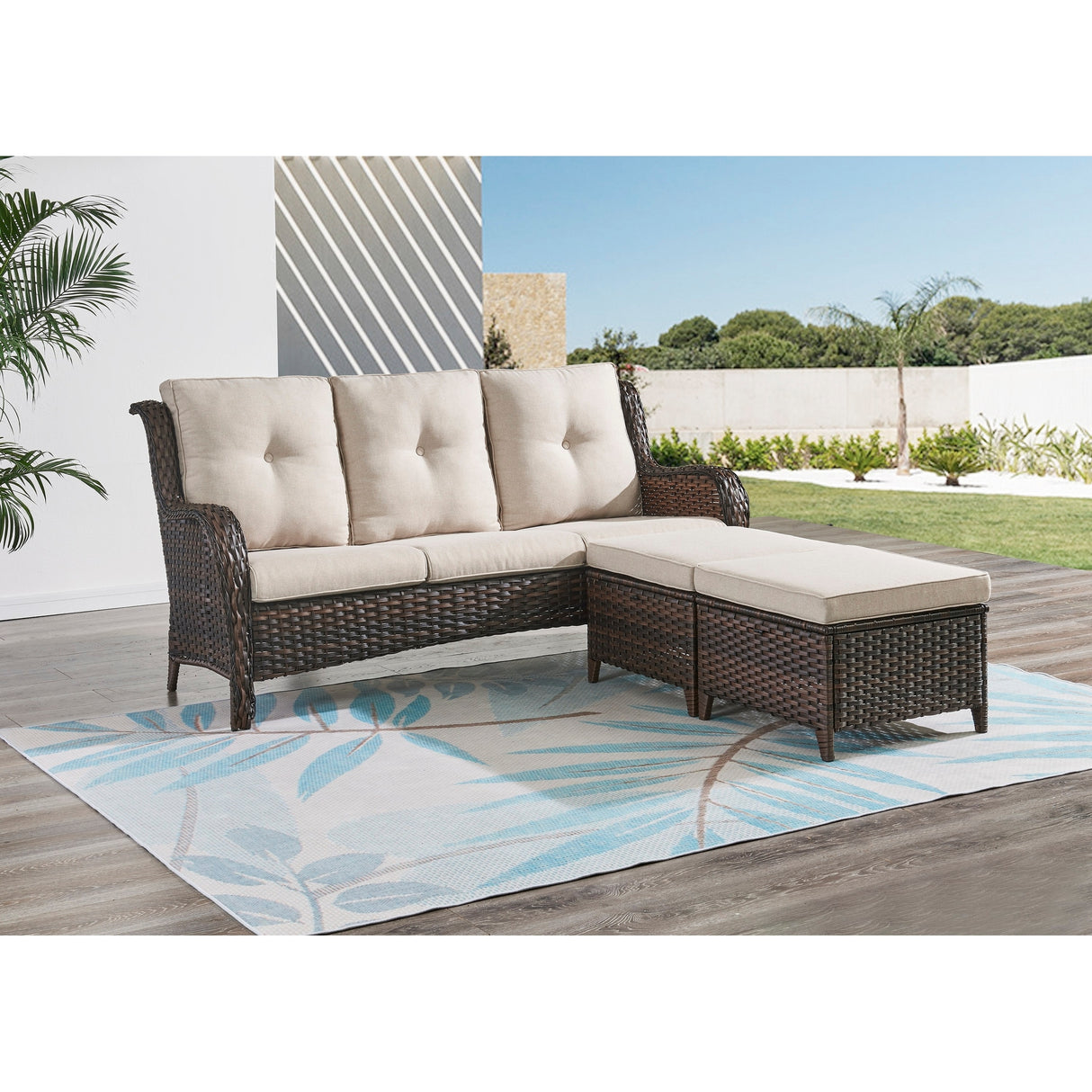 Pocassy 3-Piece Outdoor Wicker Sofa Set with Ottoman