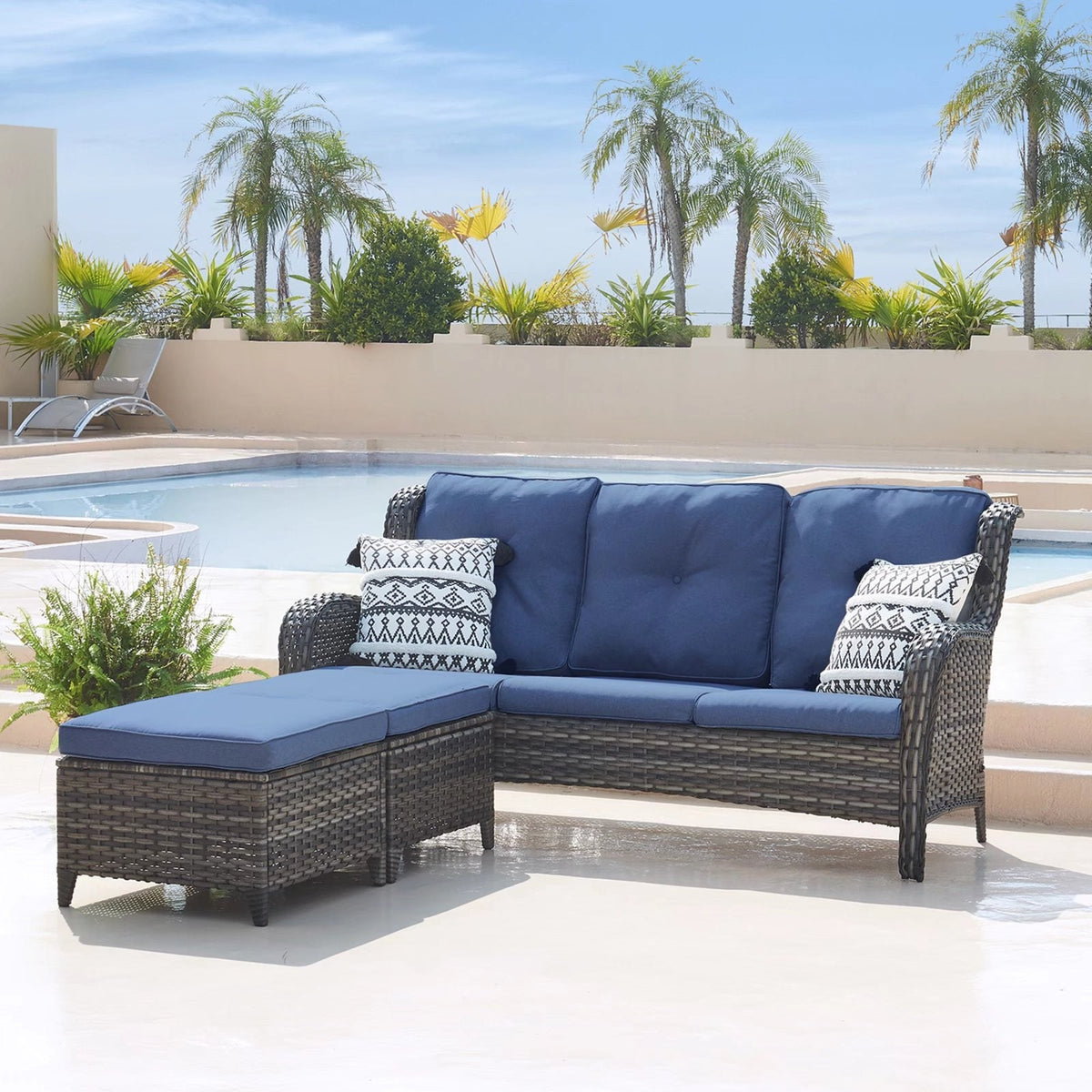 Pocassy 3-Piece Outdoor Wicker Sofa Set with Ottoman