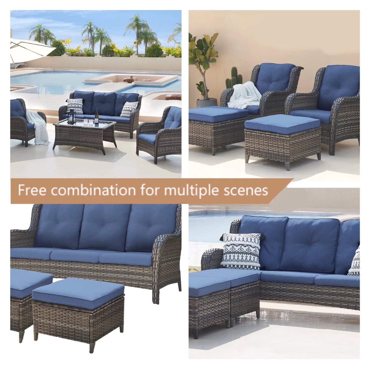 Pocassy 3-Piece Outdoor Wicker Sofa Set with Ottoman