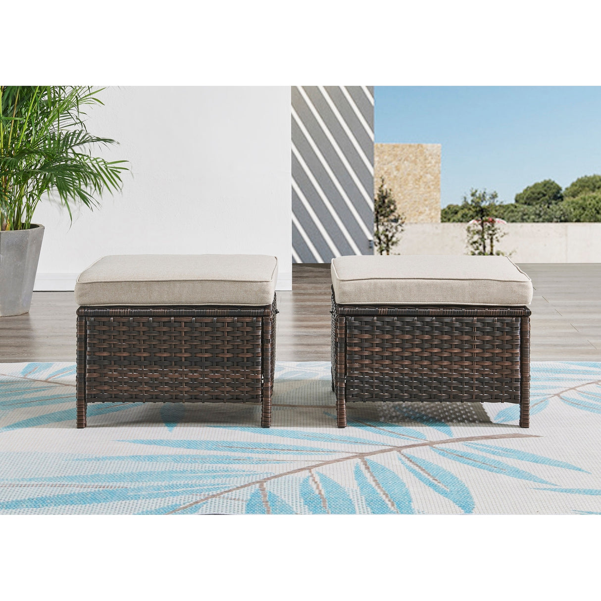 Pocassy 3-Piece Outdoor Wicker Sofa Set with Ottoman
