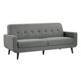 Rim 79 Inch Sofa, Gray Polyester, Tufted Back, Foam Cushions, Brown Wood