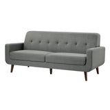 Rim 79 Inch Sofa, Gray Polyester, Tufted Back, Foam Cushions, Brown Wood