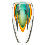 Rimini Murano Style Art Glass Amber & Green 8" Vase