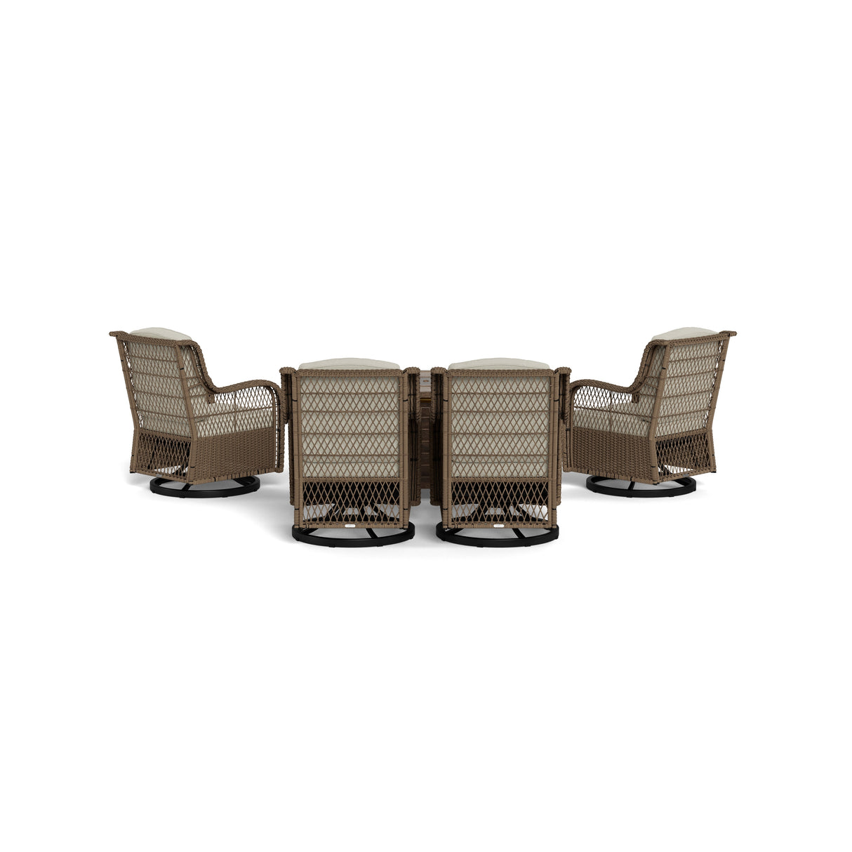 Rio Vista Sandstone Outdoor Wicker Seating Set with Fire Pit Table (5-Piece)