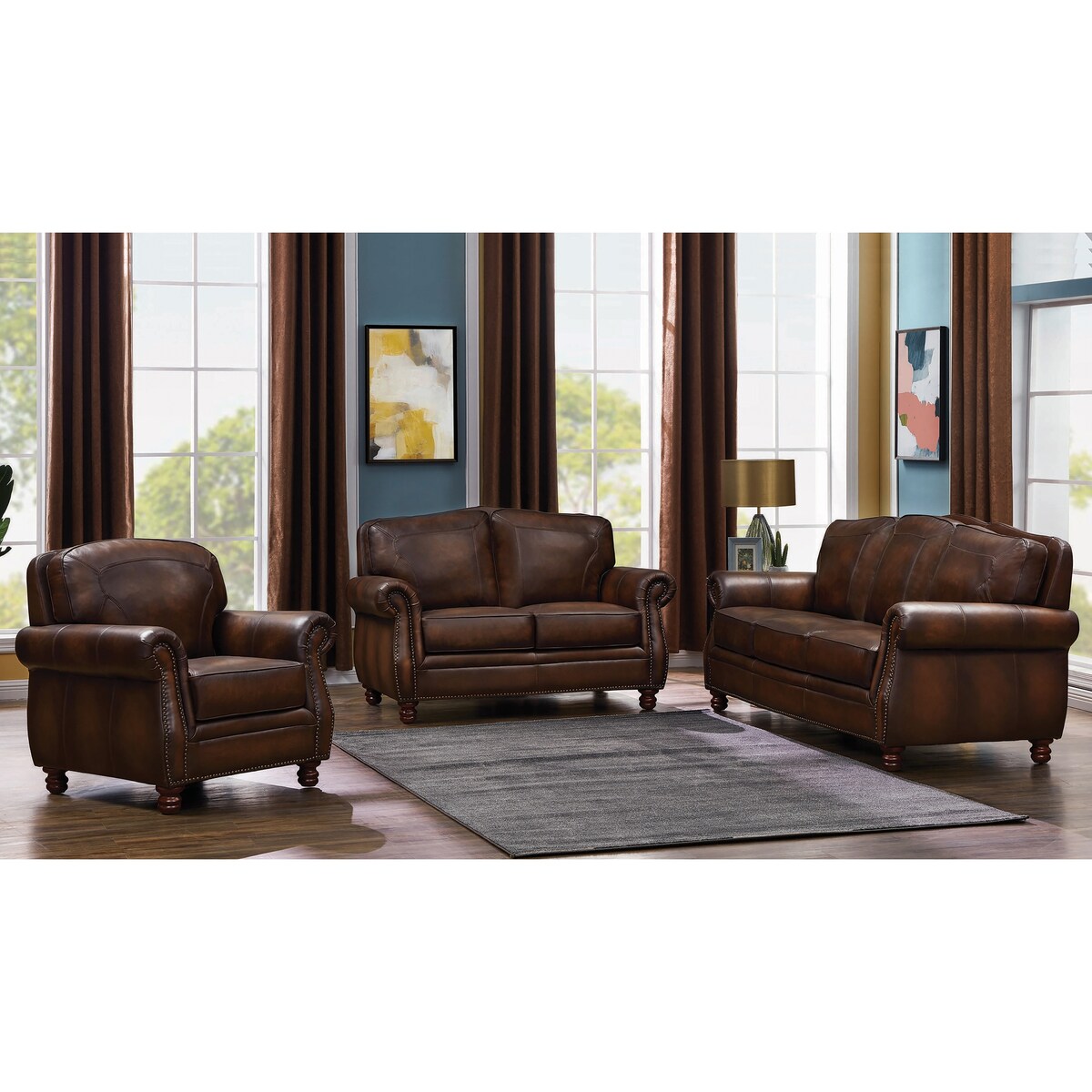 Ripley Hand Rubbed Brown 3-piece Living Room Set