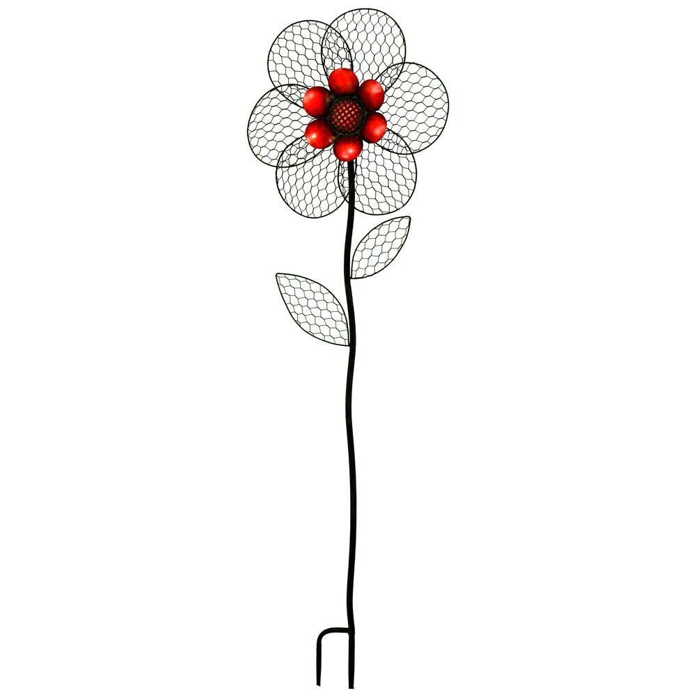 River Cottage Gardens W11354/2-YGUPS Red Metal Flower Garden Stake
