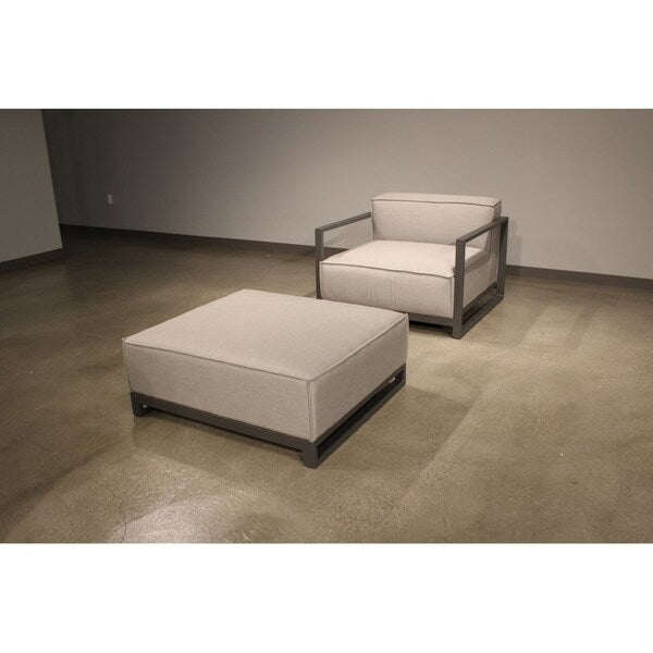 River Ottoman Indoor or Outdoor Ottoman with a Light Gray, Sunbrella Fabric Upholstery.