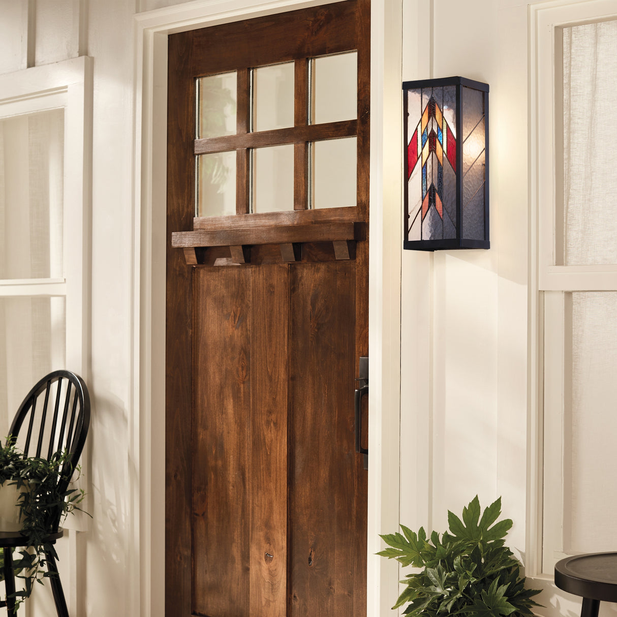 River of Goods Mission Style Multicolor Stained Glass and Black Satin Rectangular 1-Light Outdoor Wall Sconce