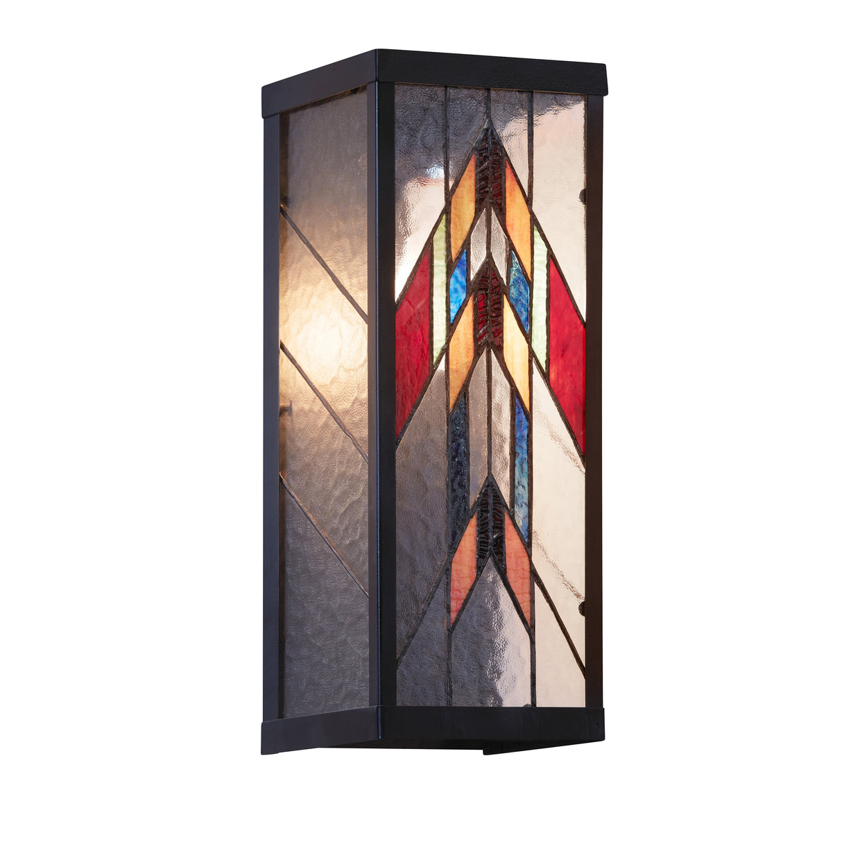 River of Goods Mission Style Multicolor Stained Glass and Black Satin Rectangular 1-Light Outdoor Wall Sconce