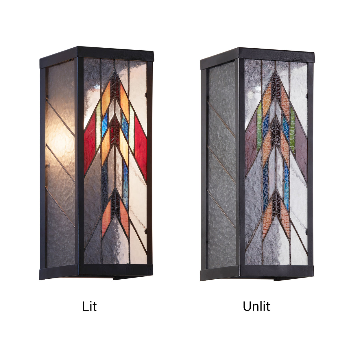 River of Goods Mission Style Multicolor Stained Glass and Black Satin Rectangular 1-Light Outdoor Wall Sconce