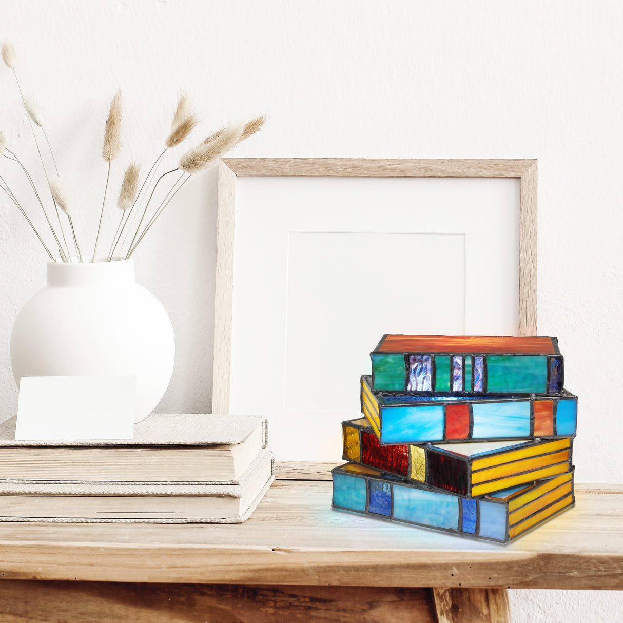 River of Goods Multi-colored Stained Glass Stack of Books Accent Lamp - 9" x 8.25" x 5.75"