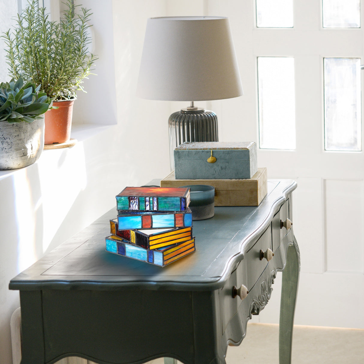 River of Goods Multi-colored Stained Glass Stack of Books Accent Lamp - 9" x 8.25" x 5.75"