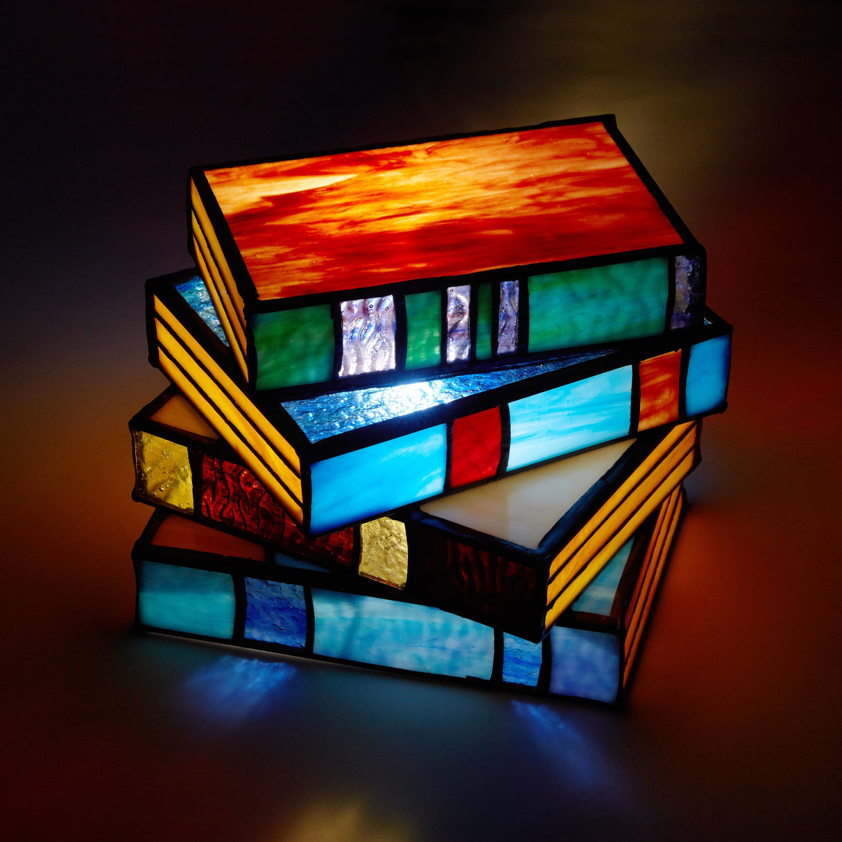 River of Goods Multi-colored Stained Glass Stack of Books Accent Lamp - 9" x 8.25" x 5.75"