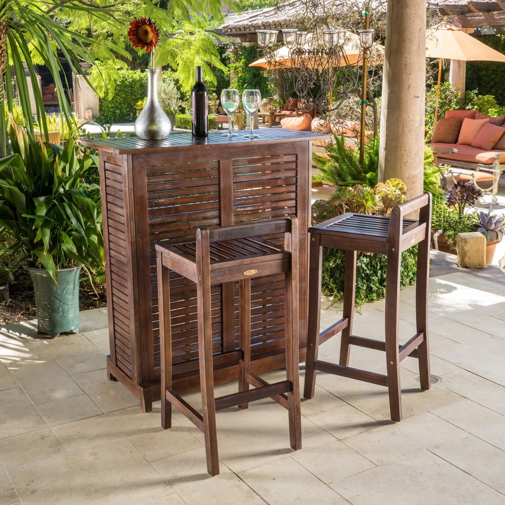 Riviera 3-piece Outdoor Wood Bar Set by Christopher Knight Home - N/A