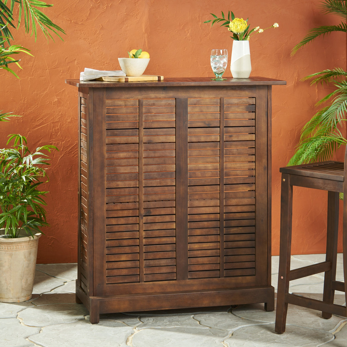 Riviera Acacia Wood Bar Table with Storage by Christopher Knight Home - 39.50"L x 16.50"W x 43.25"H
