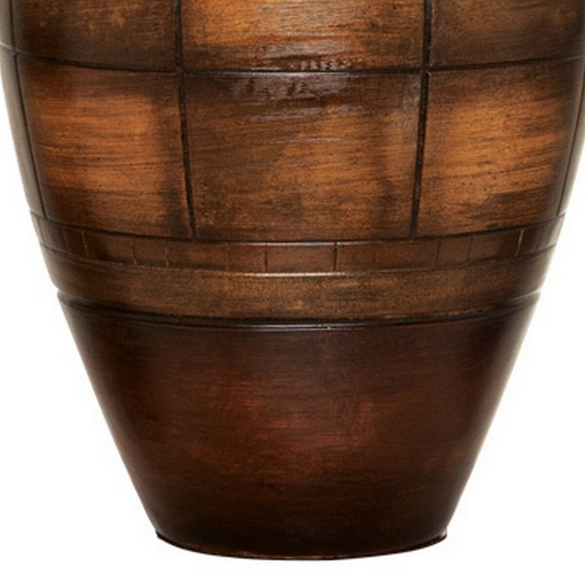 Riza 30 Inch Table Lamp, Curved Vase Walnut Brown Pattern, Cone Shade
